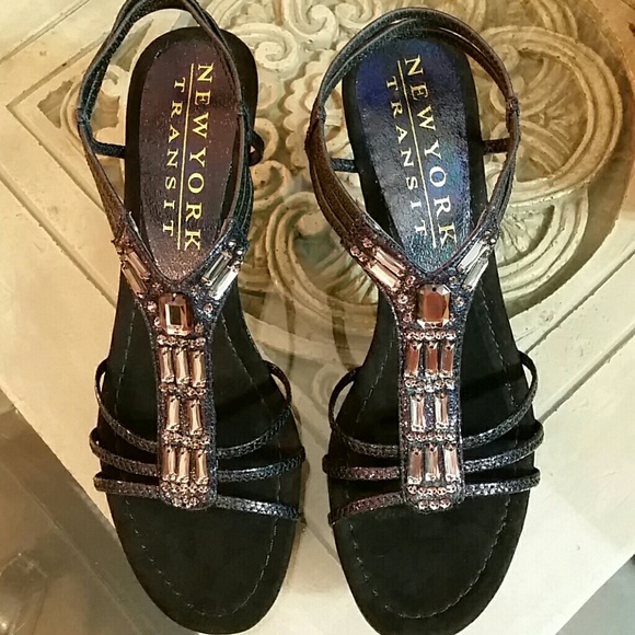 new york transit black wedge sandals